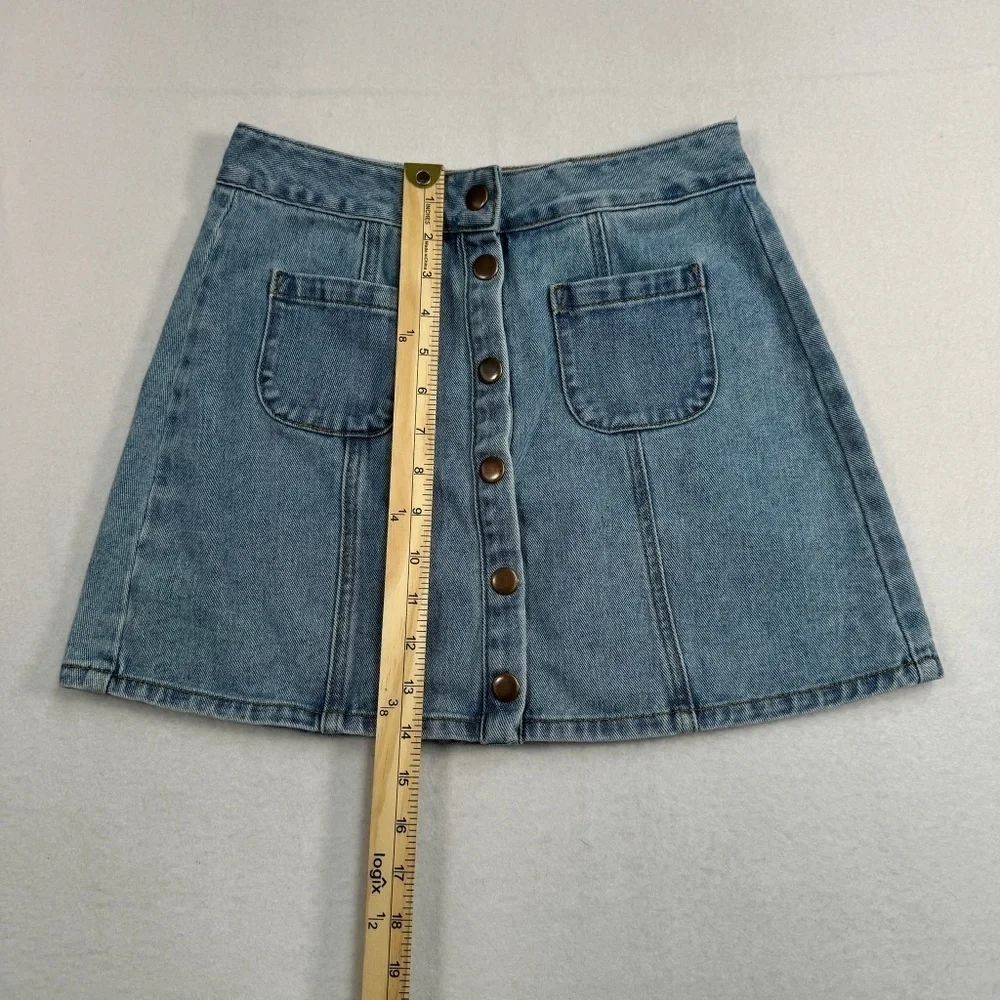 Melville Snap Button Down Mini Denim Jean Skirt Womens Sz 26 Light Wash Preppy